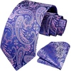 image:imageHISDERN Extra Long Ties for Men Classic Floral Tie and Pocket Square Elegant Silk Necktie Handkerchief Set Wedding PartyC23blue