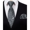 image:imageHISDERN Extra Long Ties for Men Classic Floral Tie and Pocket Square Elegant Silk Necktie Handkerchief Set Wedding PartyE6black