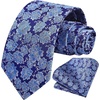 image:imageHISDERN Extra Long Ties for Men Classic Floral Tie and Pocket Square Elegant Silk Necktie Handkerchief Set Wedding PartyE8blue Floral