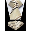 image:imageHISDERN Formal Floral Ties for Men and Pocket Square Set Mens Paisley Silk Tie for Wedding Party 34 x 59Stripe Champagne Brown