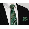 image:imageHISDERN Green Ties for Men Paisley Mens Tie Pocket Square Woven Classic Floral Tie Handkerchief Set Tuxedo Wedding Formal Necktie Emerald Forest Green