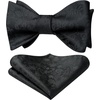 image:imageHISDERN Mens Bowties Floral Selftie and Stripe Pretied Bow Ties for Men Black Bowtie with Handkerchief Set for Wedding Party
