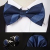 image:imageHISDERN Mens Bowties Floral Selftie and Striped Pretied Bow Ties for Men Navy Blue Bowtie with Handkerchief Set for Wedding Party