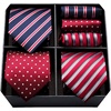 image:imageHISDERN Mens Ties Extra Long Tie and Pocket Square Set 63 Inch XL Tie Pack Collection Present Box Necktie Lot 3 PCSA1red  Blue  Silver