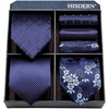 image:imageHISDERN Mens Ties Extra Long Tie and Pocket Square Set 63 Inch XL Tie Pack Collection Present Box Necktie Lot 3 PCSA2navy Blue