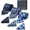 image:imageHISDERN Mens Ties Extra Long Tie and Pocket Square Set 63 Inch XL Tie Pack Collection Present Box Necktie Lot 3 PCSA3blue  Black