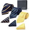 image:imageHISDERN Mens Ties Extra Long Tie and Pocket Square Set 63 Inch XL Tie Pack Collection Present Box Necktie Lot 3 PCSA4blue  Black  Yellow