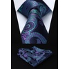 image:imageHISDERN Mens Ties Extra Long Tie and Pocket Square Set 63 Inch XL Tie Pack Collection Present Box Necktie Lot 3 PCSA5blue