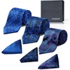 image:imageHISDERN Mens Ties Extra Long Tie and Pocket Square Set 63 Inch XL Tie Pack Collection Present Box Necktie Lot 3 PCSA5blue