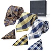 image:imageHISDERN Mens Ties Extra Long Tie and Pocket Square Set 63 Inch XL Tie Pack Collection Present Box Necktie Lot 3 PCSB Yellow  Blue