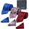 image:imageHISDERN Mens Ties Extra Long Tie and Pocket Square Set 63 Inch XL Tie Pack Collection Present Box Necktie Lot 3 PCSBblue  Red  Pink