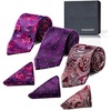 image:imageHISDERN Mens Ties Extra Long Tie and Pocket Square Set 63 Inch XL Tie Pack Collection Present Box Necktie Lot 3 PCSBpurple  Burgundy  Pink