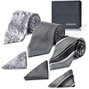 image:imageHISDERN Mens Ties Extra Long Tie and Pocket Square Set 63 Inch XL Tie Pack Collection Present Box Necktie Lot 3 PCSCsilver  Gray  Black