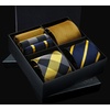 image:imageHISDERN Mens Ties Extra Long Tie and Pocket Square Set 63 Inch XL Tie Pack Collection Present Box Necktie Lot 3 PCSYellow Gold Plaid  Stripe
