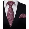 image:imageHISDERN Mens Ties Paisley Tie and Pocket Square Woven Classic Floral Mens Necktie Handkerchief Set for Wedding PartyA15burgundy