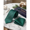 image:imageHISDERN Mens Ties Silk Striped Plaid Tie and Pocket Square Set Classic Necktie with Handkerchief Cufflinks for PartyEmerald Green