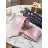 image:imageHISDERN Mens Ties Silk Striped Plaid Tie and Pocket Square Set Classic Necktie with Handkerchief Cufflinks for PartyLight Pink
