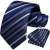image:imageHISDERN Mens Ties Stripe Plaid Tie with Pocket Square Set Classic Woven Silk Necktie Handkerchief for Men Formal BusinessC02 Navy Blue