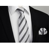 image:imageHISDERN Mens Ties Stripe Plaid Tie with Pocket Square Set Classic Woven Silk Necktie Handkerchief for Men Formal BusinessD01 White  Black
