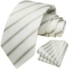 image:imageHISDERN Mens Ties Stripe Plaid Tie with Pocket Square Set Classic Woven Silk Necktie Handkerchief for Men Formal BusinessD02 Silve  White