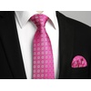 image:imageHISDERN Mens Ties Stripe Plaid Tie with Pocket Square Set Classic Woven Silk Necktie Handkerchief for Men Formal BusinessF02 Pink