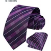 image:imageHISDERN Mens Ties Stripe Plaid Tie with Pocket Square Set Classic Woven Silk Necktie Handkerchief for Men Formal BusinessF04purpleblack