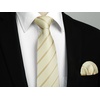 image:imageHISDERN Mens Ties Stripe Plaid Tie with Pocket Square Set Classic Woven Silk Necktie Handkerchief for Men Formal BusinessGold  Champagne