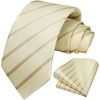 image:imageHISDERN Mens Ties Stripe Plaid Tie with Pocket Square Set Classic Woven Silk Necktie Handkerchief for Men Formal BusinessGold  Champagne