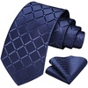 image:imageHISDERN Plaid Checkered Tie Handkerchief Set Blue Mens Suit Vest L Size 2 Pieces Set Classic Formal Mens Dress Vest Match With Necktie and Pocket Square Set Navy Blue
