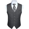 image:imageHISDERN Plaid Checkered Tie Handkerchief Set Grey Mens Suit Vest L Size 2 Pieces Set Classic Formal Mens Dress Vest Match With Necktie and Pocket Square Set
