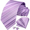 image:imageHISDERN Purple Ties Men Black Vest Stripe Silk Formal Tie with Pocket Square Cufflinks Set Solid Violet Necktie Handkerchief for Business Classic 34