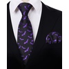 image:imageHISDERN Ties for Men Classic Animal Tie and Pocket Square Set Jacquard Woven Silk Neckties Handkerchief Wedding Party04black Purple Bat