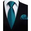 image:imageHISDERN Ties for Men Silk Extra Long Tie and Pocket Square Classic Plaid Checkered 63 inches Mens Neckties BusinessA3teals Blue