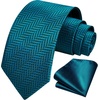 image:imageHISDERN Ties for Men Silk Extra Long Tie and Pocket Square Classic Plaid Checkered 63 inches Mens Neckties BusinessA3teals Blue