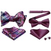 image:imageHISDERN Bow Ties for Men Hot Pink Pretied Plaid Bowtie and Selftied Paisley Mens Bowtie and Pocket Square Set for Wedding Party