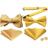 image:imageHISDERN Mens Bowties Polka Dot Selftie and Plaid Pretied Bow Ties for Men Gold Yellow Bowtie with Handkerchief Set for Wedding Party