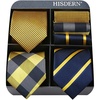 image:imageHISDERN Mens Ties Extra Long Tie and Pocket Square Set 63 Inch XL Tie Pack Collection Present Box Necktie Lot 3 PCSYellow Gold Plaid  Stripe