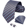 image:imageHISDERN Mens Ties Silk Striped Plaid Tie and Pocket Square Set Classic Necktie with Handkerchief Cufflinks for PartyBlue  Purple  Black