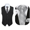 image:imageHISDERN Mens Vest Tie Set Stripe Plaid Ties with Pocket Square Cufflinks Formal Business Silk Necktie Handkerchief for Me
