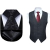 image:imageHISDERN Plaid Checkered Tie Handkerchief Set Black Mens Suit Vest L Size 2 Pieces Set Classic Formal Mens Dress Vest Match With Necktie and Pocket Square Set