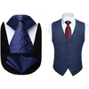 image:imageHISDERN Plaid Checkered Tie Handkerchief Set Blue Mens Suit Vest L Size 2 Pieces Set Classic Formal Mens Dress Vest Match With Necktie and Pocket Square Set Navy Blue