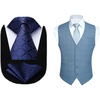 image:imageHISDERN Plaid Checkered Tie Handkerchief Set Blue Mens Suit Vest L Size 2 Pieces Set Classic Formal Mens Dress Vest Match With Necktie and Pocket Square Set Light Blue