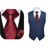 image:imageHISDERN Plaid Checkered Tie Handkerchief Set Burgundy Mens Suit Vest L Size 2 Pieces Set Classic Formal Mens Dress Vest Match With Necktie and Pocket Square Set Red Maroon