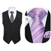 image:imageHISDERN Purple Ties Men Black Vest Stripe Silk Formal Tie with Pocket Square Cufflinks Set Solid Violet Necktie Handkerchief for Business Classic 34