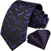 image:imageHISDERN Ties for Men Classic Animal Tie and Pocket Square Set Jacquard Woven Silk Neckties Handkerchief Wedding Party04black Purple Bat