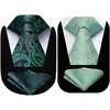 image:imageHISDERN Ties for Men Classic Green Woven Ties and Pocket Square Set Formal Business Paisley Necktie Handkerchief Elegant Wedding Party Mens Neckties