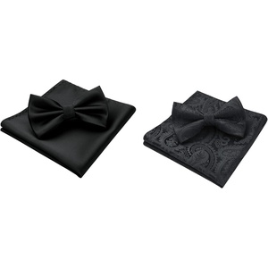 image:imageHISDERN Black Bow Ties for Men Pre Tied Bowtie and Pocket Square Set for Classic Adjustable Clip on Stain Bowties Wedding Business Party