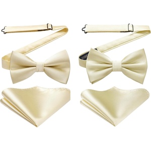 image:imageHISDERN Bow Ties for Men Champagne Solid Color Pretied Bow Tie and Pocket Square Set Classic Formal Tuxedo Stain Bowties for Wedding Party
