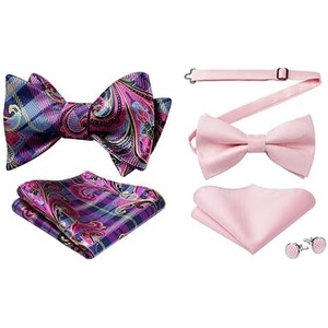 image:imageHISDERN Bow Ties for Men Hot Pink Pretied and Selftied Mens Bowtie and Pocket Square Set for Wedding Party
