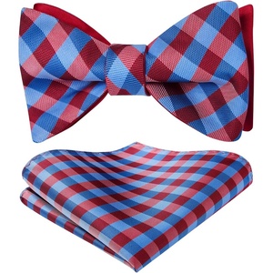 image:imageHISDERN Bow Ties for Men SelfTie Plaid Checked Bowties and Pocket Square Set Stripe Formal Tuxedo Bowtie Wedding PartyD2blueRed